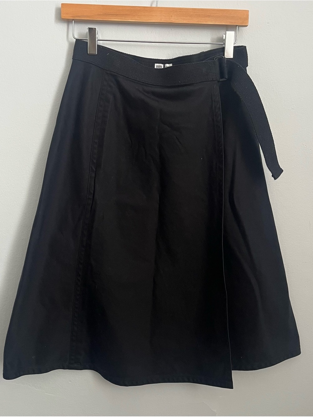 Uniqlo U Black A-Line Cotton Wrap Skirt with Waist Tie